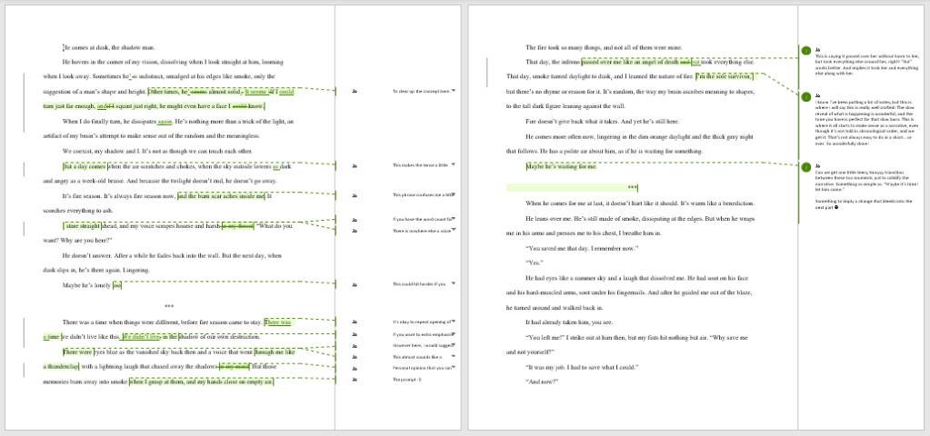A screenshot of pages with editing markup (not legible) and comments