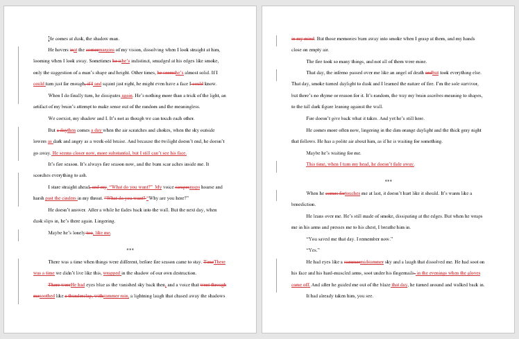 A screenshot of two pages with editing markup