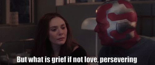 Vision looks at Wanda and says "But what is grief if not love, perseverering"