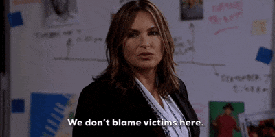 Benson of Law and Order SVU says "we don't blame victims here."
