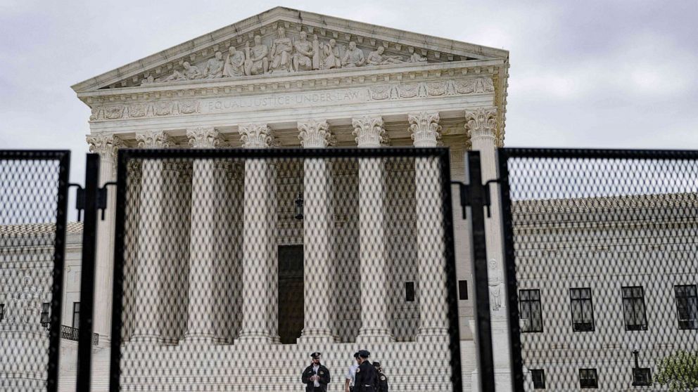 A photograph of the Supreme Court building behind an "unscalable barrier."