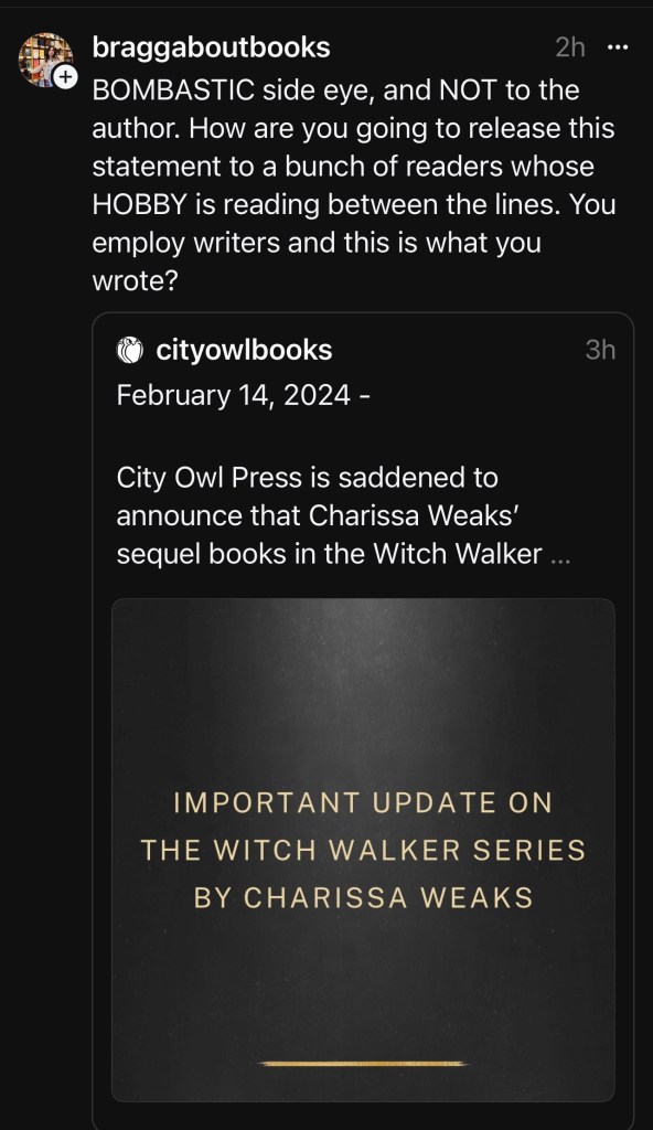 "Bombastic side eye" on Threads: "How are you going to release this to a bunch of readers whose HOBBY is reading between the lines"